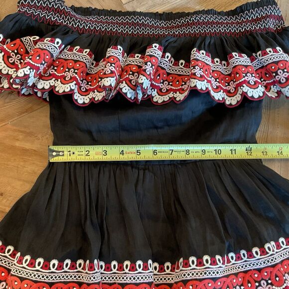 Amur Embroidered Linen Silk Off-the-Shoulder Tiered Mini Dress Size 4 $548 - Picture 12 of 13